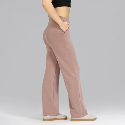 BlissClub Womens BareButter Straight Pants, High Rise, Straight fit,Pockets, Comfortable Waistband,Tall Variant Above 55