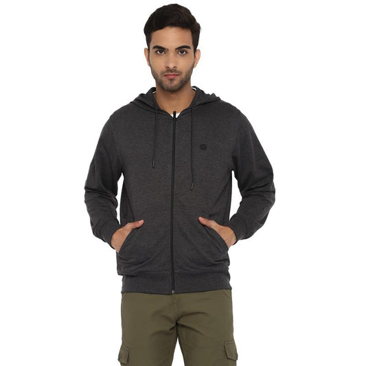 Turtle Men Essential Charcoal Grey Solid Hooded Sweatshirt