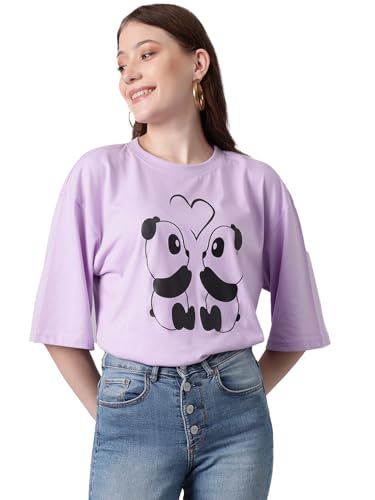 KOTTY Womens Cotton Blend Printed Oversized T-Shirts