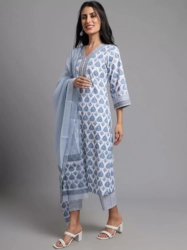 Tee Projekt WomenS Cotton Blend Kurta Set With Dupatta | Kurta Set For Women | Festive Kurta Set For Women | Regular Fit Kurta