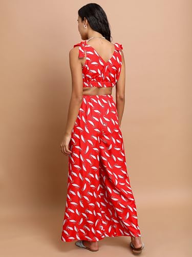 Ketch WomenS Polyester Mini Co-Ord Set (Khce000099_Red