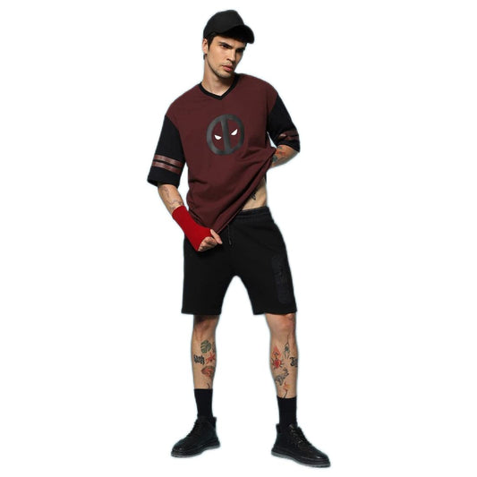 Bewakoof Mens Dead Pool Jersey Graphic Print Cotton T-Shirt- Oversized Fit, Round Neck, Half Sleeves 580072_Maroon_S