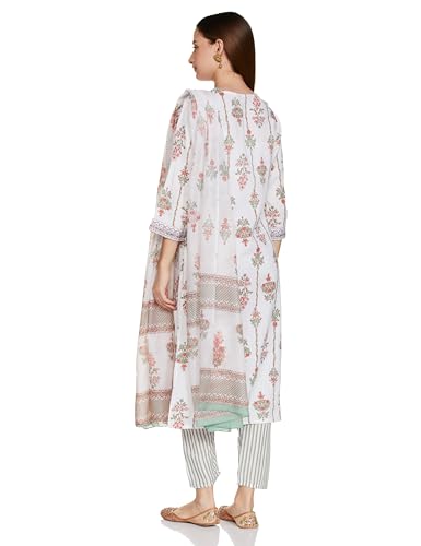 KLOSIA Women Cotton Printed Kurta And Pant Set With Dupatta (Small), White