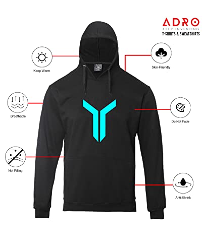 ADRO Men's Cotton Neck Hooded Sweatshirt (H22-M-LNN-BL_Black)