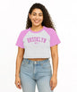 SHODOX 100% Cotton Crop top for Womens - Printed Raglan Sleeve Stylish Tshirt, Relaxed Fit Drop Shoulder Tops for Women