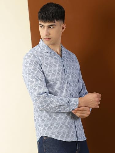 Thomas Scott Mens 100% Cotton Printed Regular Fit Casual Shirt - Blue