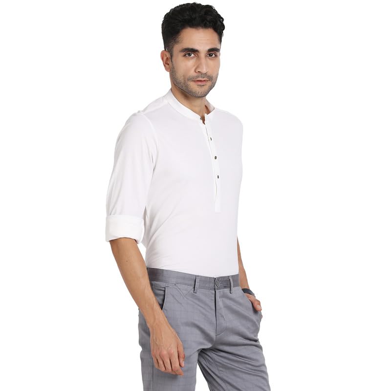 Turtle Men Knitted White Solid Kurta Full Sleeve Ceremonial Shirt