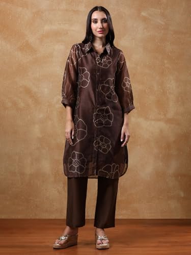 Varanga Women Bandhani Printed Regular Chanderi Silk Kurta With Trousers