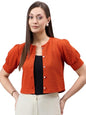 Style Quotient Women Solid Rust Polyknit Casual Open Front Shrug