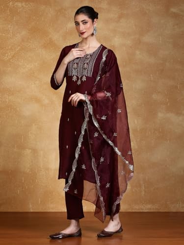 Varanga Women Ethnic Motifs Embroidered Regular Kurta With Trousers & With Dupatta