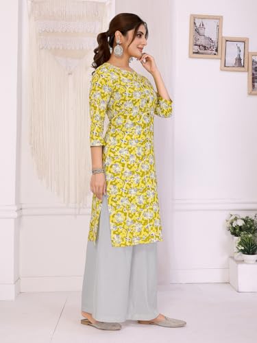 rangita Yellow Rayon Straight Printed Knee Length Kurti | Kurta for Women