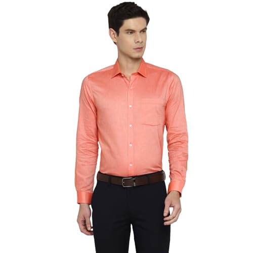 Turtle Men 100% Cotton Regular Fit Full Sleeve Peach Formal Shirt
