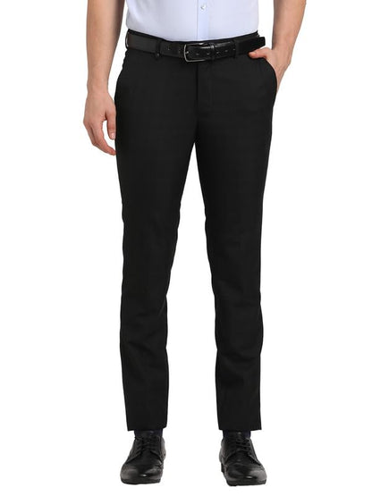 Turtle Men Poly-Viscose Black Check Ultra Slim Fit Formal Trouser