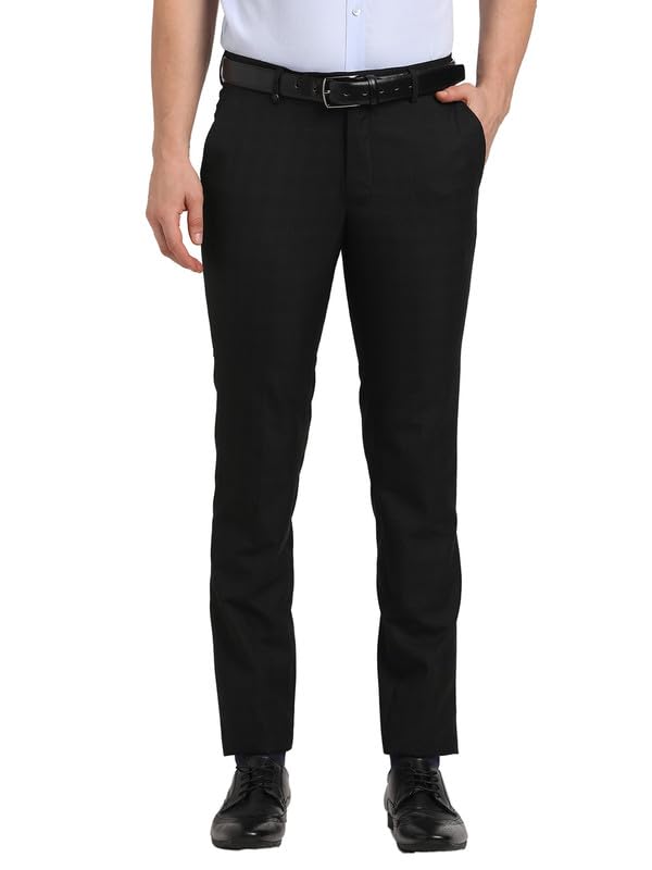Turtle Men Poly-Viscose Black Check Ultra Slim Fit Formal Trouser