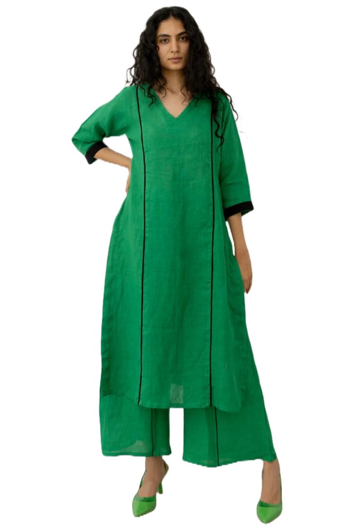Gosriki WomenS Rayon Blend Straight Solid Kurta With Palazzo (Papita Green-Gs_S_Green_Small)