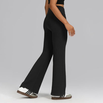 BlissClub Womens RibSupreme Flare Pants, Flared Silhouette, Concealed Zipper Pocket, High-Rise Waistband, Sculpting fit,Tall Var