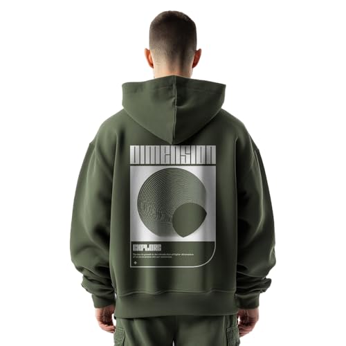Nobero MenS Oversized Fit Cotton Neck Hooded Sweatshirt (1M-Twrh-C0737_Olive Green_3Xl)