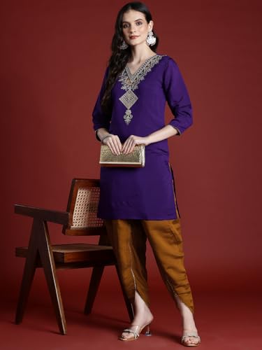 Womanista WomenS Silk Blend Solid Straight Set (Co-Ords_9133_Purple