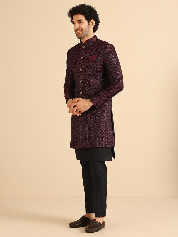 Kisah Sherwani Set For Men  Silk Blend Woven Jacquard Indo Western Sherwani With Kurta And Trouser | Designer Ethnic Outfit For