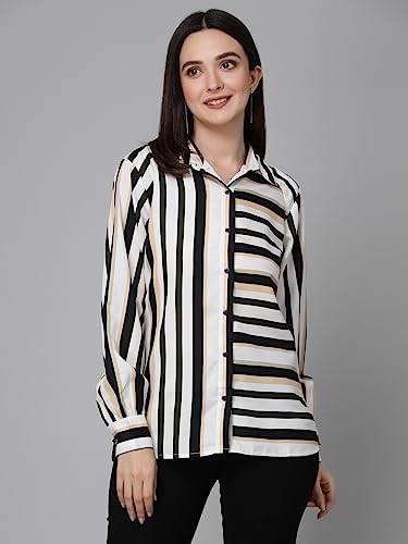Style Quotient Women Black White Stripe Printed Polyester Boxy Casual Shirt