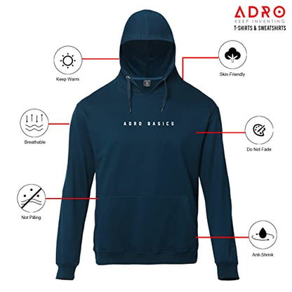 ADRO Men's Cotton Neck Hooded Sweatshirt (H22-M-AR2-SB_Teal)