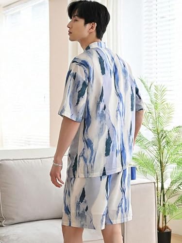 Greciilooks Men Rayon Casual Regular Fit Co-Ord Set (Blue, X-Large)
