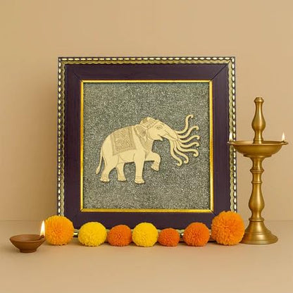 Astrotalk 7 Trunk Elephant on Raw Pyrite Frame | Vastu Item for Wealth & Success | Wall Decor Items Living Room | Raw Pyrite Frame for Wall | Gift for Man & Woman | 19x19x1 cm | 1 Piece