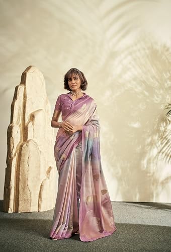 Pujia Mills WomenS Leaf Zari Woven Design With Ombre Print Silk Saree With Unstitched Blouse