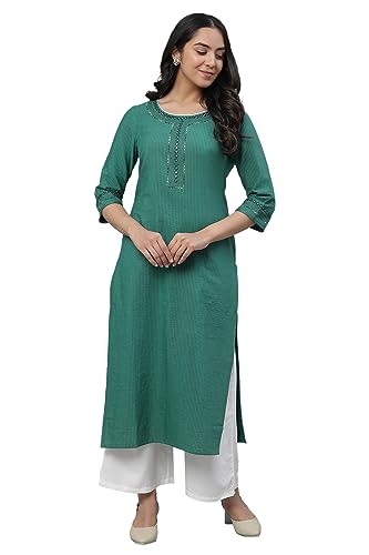 Green Lurex Stripe Kurta with Embroidery
