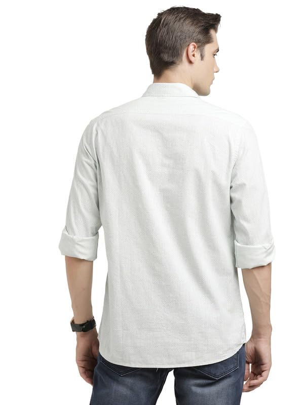 Turtle Men 100% Cotton Slim Fit Grey Printed Full Sleeve Casual Shirt