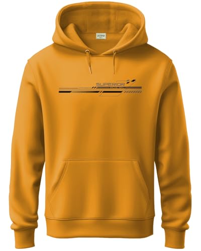 ADRO Men's Cotton Blend Neck Hooded Sweatshirt (H24-RAC-MU-S_Mustard)