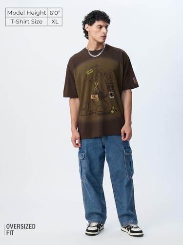 The Souled Store Popeye: Legend Men and Boys Short Sleeves Round Neck Brown Embroidered Streetwear Lightweight Comfortable All-S