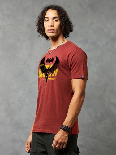 Bewakoof Air 1.0 Official DC Merchandise Batman Mens Graphic Printed Regular Fit Half Sleeve Round Neck Cotton Slub T-Shirt_646