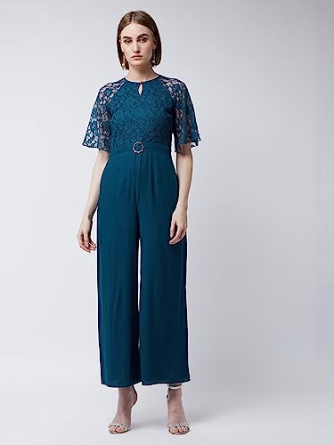 Miss Chase WomenS Round Neck Flared Sleeve Floral Raglan Regular Jumpsuit (Mcss23D79-02-83-02, Teal, Xs)