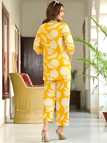 Pinkmint WomenS Pure Cotton Co Ord Set L Printed Stylish Top & Bottom Set L Wide-Leg Pant Loungewear L Day-To-Night Comfort Wea