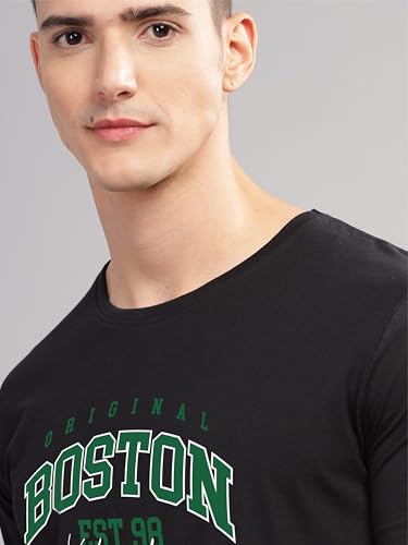 ADRO Mens Printed T Shirt - Premium Cotton Graphic Printed Tshirt - Black T-Shirt - RN24-BOST-BL
