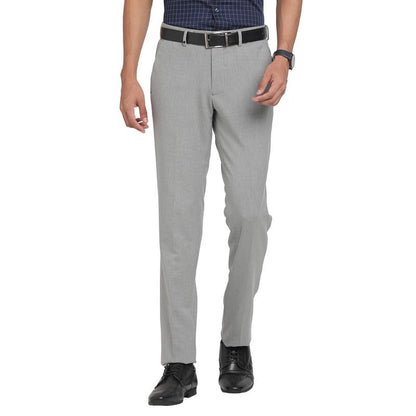 Turtle Men Cotton Stretch Grey Self Design Narrow Fit Formal Trouser