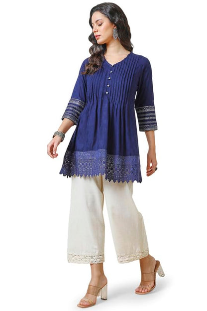 Soch Womens Navy Blue Rayon Schiffli Tunic