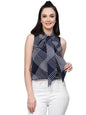 Style Quotient Women Navy and White Geometric Printed Regular Smart Casual Top