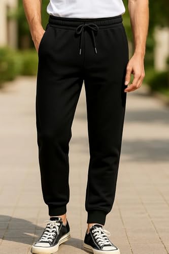 Nobero MenS Regular Sweatpants (1M-Bwjg-R0136_Black | Grey Melange