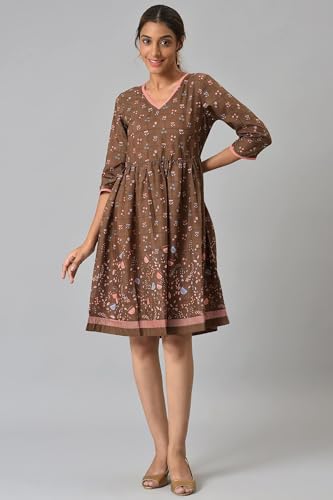 Aurelia WomenS Polyester Fit And Flare Knee-Length Casual Dress (22Ona13070-505324_Brown