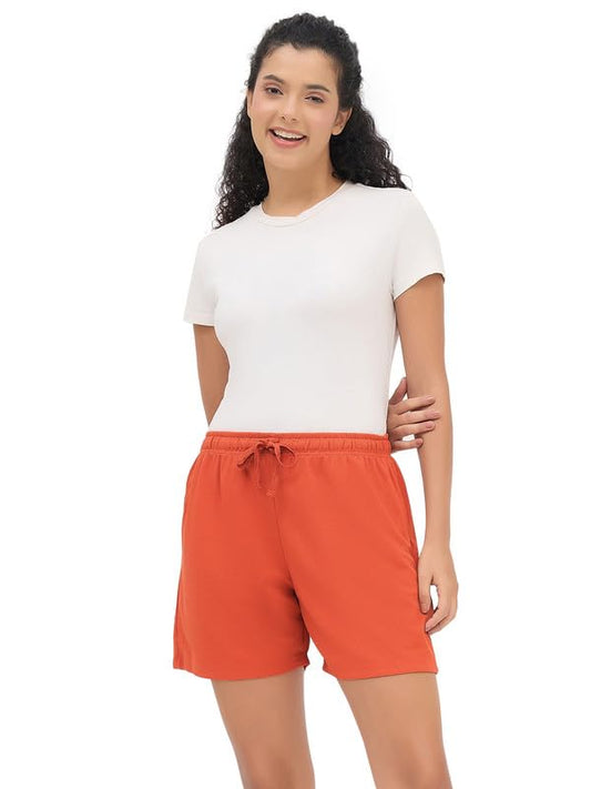 Clovia Womens Rayon Printed Shorts With Pocket (LB6050R06_Bronze_M)