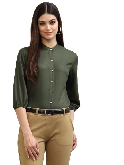 Style Quotient Women Solid Olive Viscose Rayon Formal Shirt