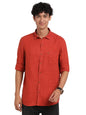 Turtle Men Cotton Linen Slim Fit Brick Red Solid Casual Shirt