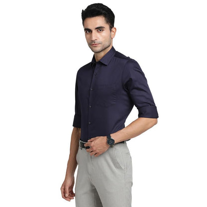 Turtle Men 100% Cotton Navy Blue Solid Slim Fit Formal Shirts