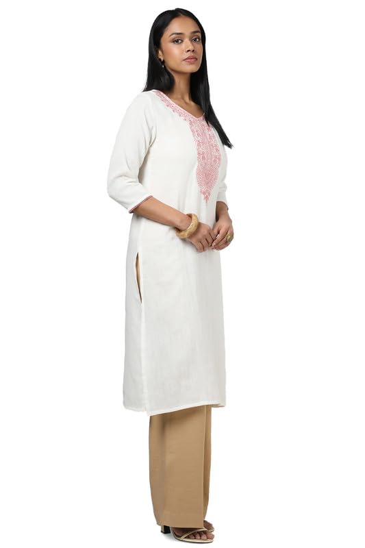 Soch Womens Off White Cotton Embroidered Kurta with Thread Work
