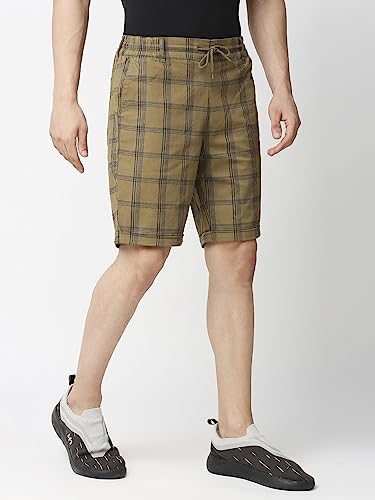 Thomas Scott Mens Checkered Slim Fit Shorts Beige