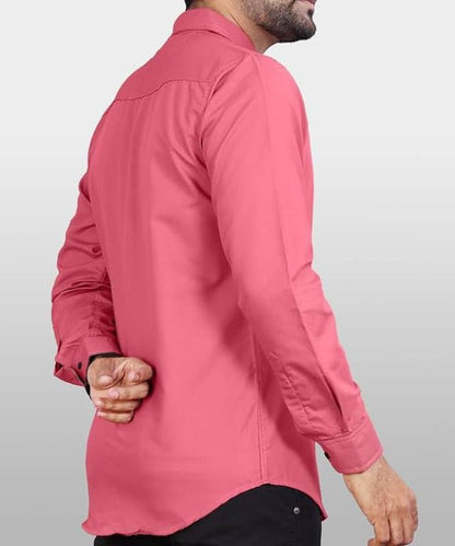 Tee Projekt Mens Regular Fit Solid Soft Touch Cotton Casual Shirt with Pocket Design with Spread Collar & Full Sleeves. Pink