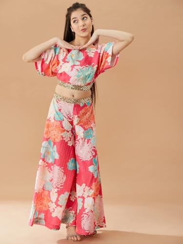 Pspeaches Girls Floral Printed Pure Cotton Top with Palazzos