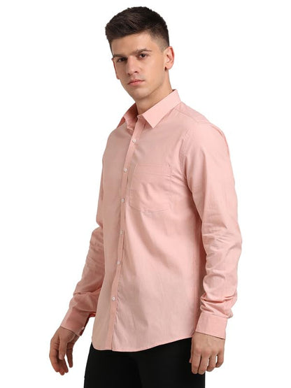 Turtle Men 100% Cotton Peach Pink Solid Slim Fit Formal Shirt